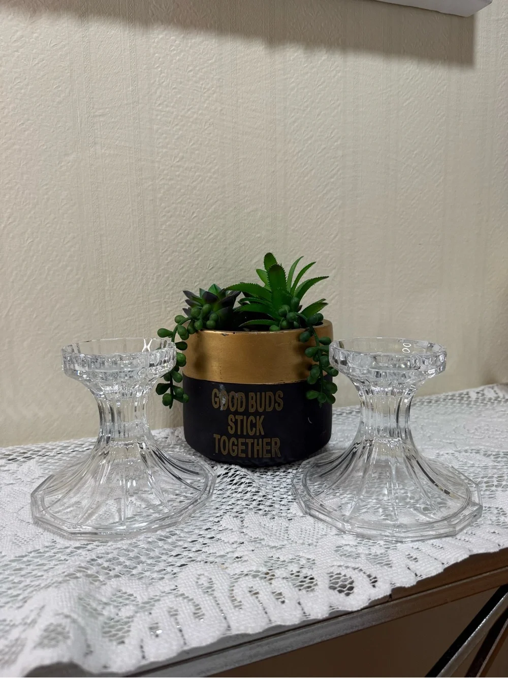 ST GEORGE | TOWLE 24% Fine Lead  Two Crystal Hurricane Lamp Pedestal Base